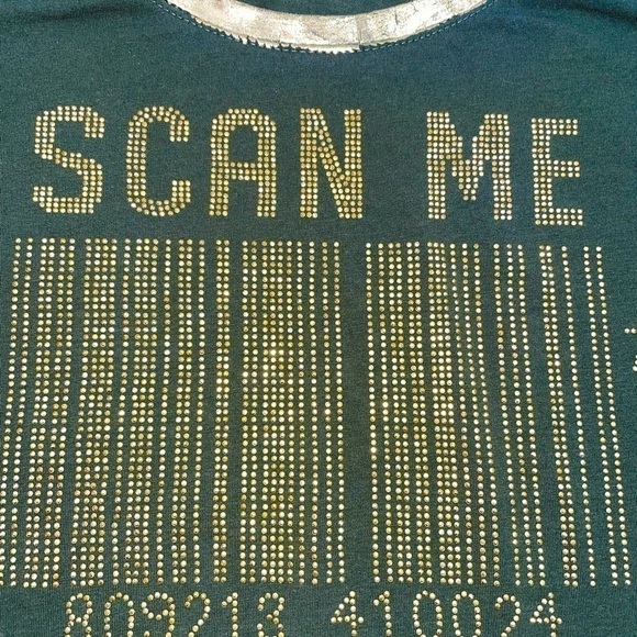 MYSTIQ Ladies Short Sleeve Tee, Size 2 XL, Bling Bar Code And Gold Foil Trim - Picture 2 of 2